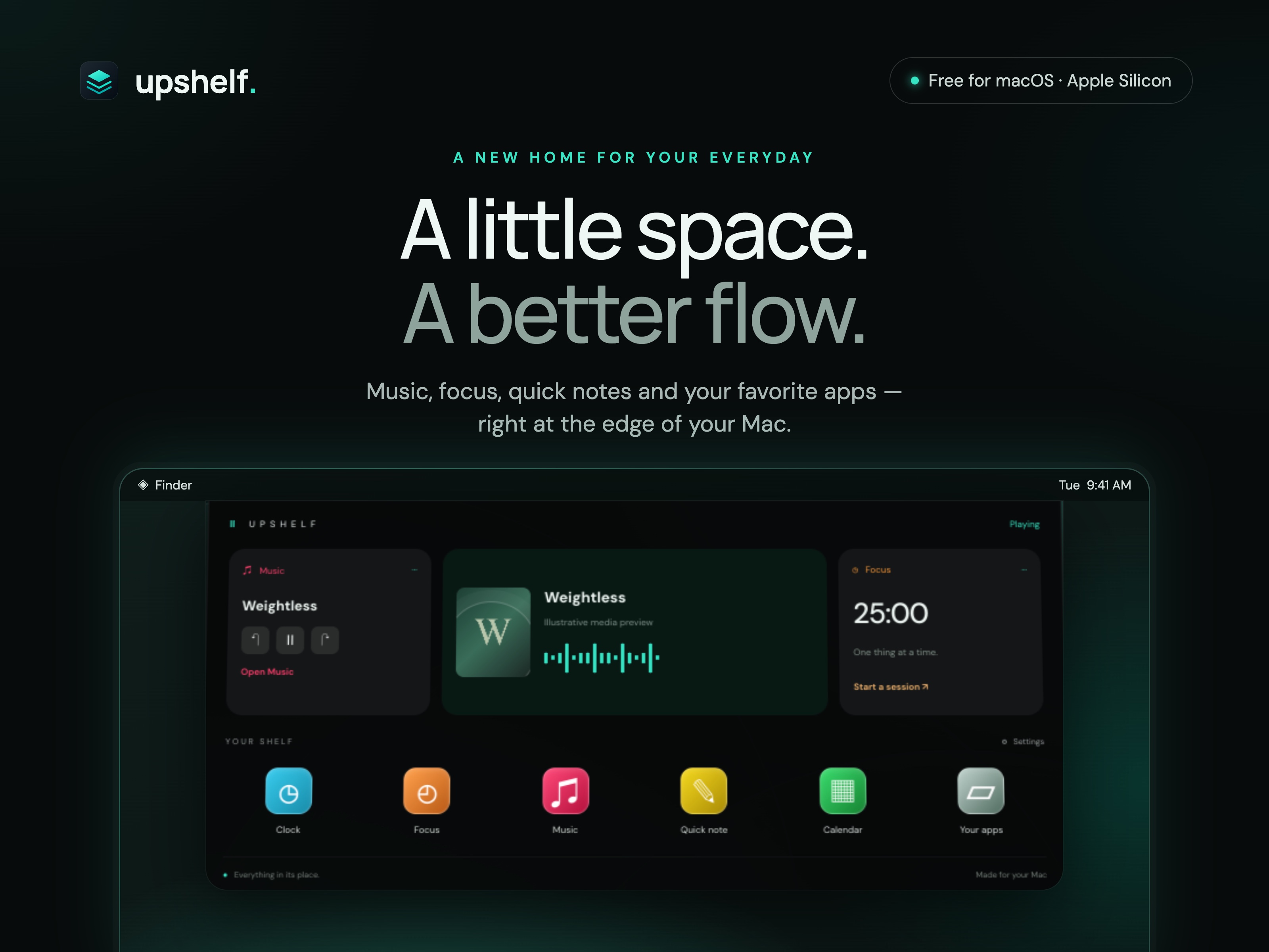 upshelf: Upshelf is a small shelf that sits at the edge of your Mac’s screen. It holds your music c